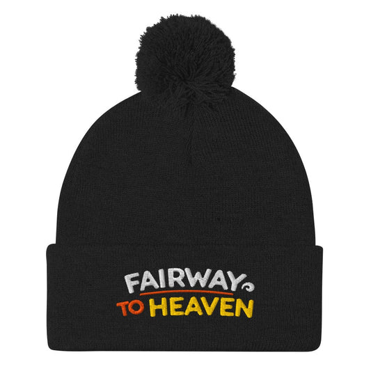 Fairway To Heaven Embroidered Golf Pom-Pom Beanie - Funny Golf Tee by Swing Epic