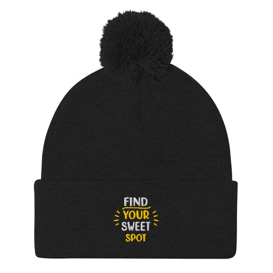 Find Your Sweet Spot Fun Embroidered Golf Pom-Pom Beanie - Funny Golf Tee by Swing Epic