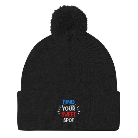 Find Your Sweet Spot Fun Embroidered Golf Pom-Pom Beanie - Funny Golf Tee by Swing Epic