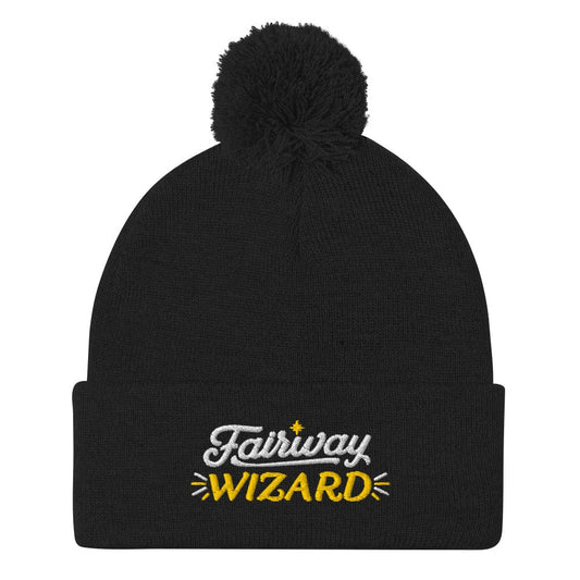 Fairway Wizard Embroidered Golf Pom-Pom Beanie - Funny Golf Tee by Swing Epic