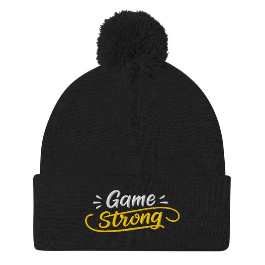Game Strong Fun Spirit Embroidered Golf Pom-Pom Beanie - Funny Golf Tee by Swing Epic