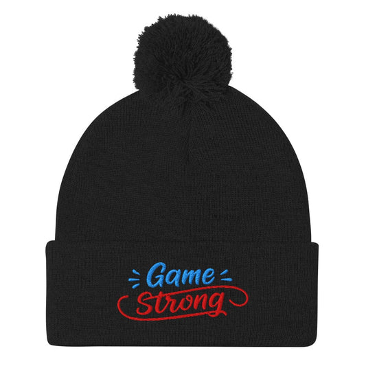 Game Strong Fun Spirit Embroidered Golf Pom-Pom Beanie - Funny Golf Tee by Swing Epic