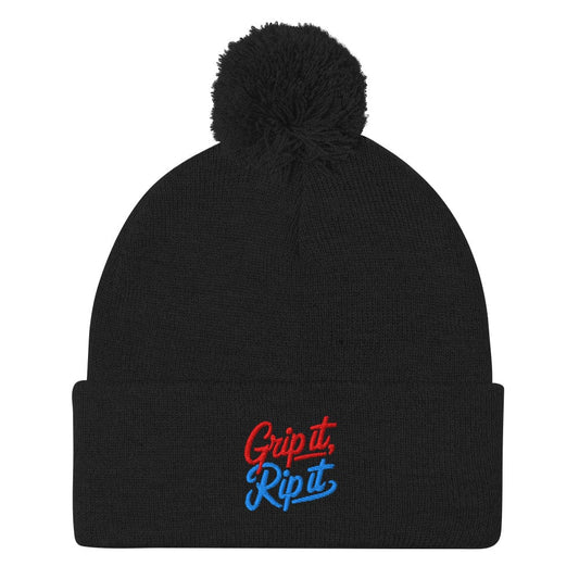 Grip It Rip It Embroidered Golf Pom-Pom Beanie - Funny Golf Tee by Swing Epic