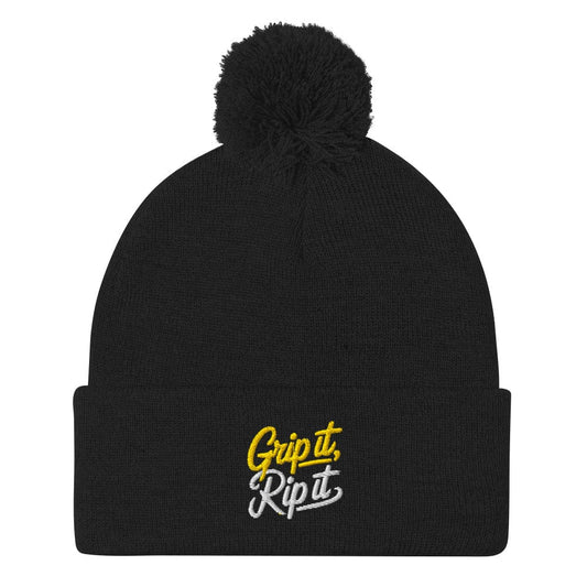 Grip It Rip It Embroidered Golf Pom-Pom Beanie - Funny Golf Tee by Swing Epic