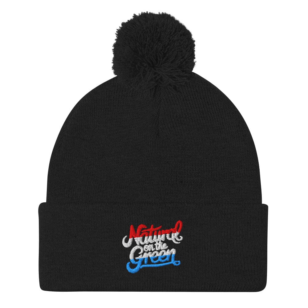 Natural On The Green Embroidered Golf Pom-Pom Beanie - Funny Golf Tee by Swing Epic