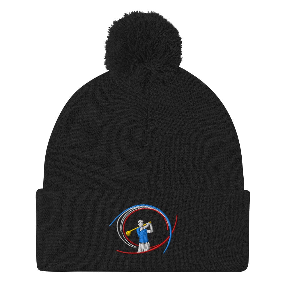 Swinging Silhouette Embroidered Golf Pom-Pom Beanie - Funny Golf Tee by Swing Epic