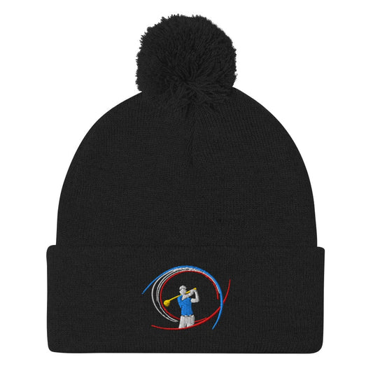 Swinging Silhouette Embroidered Golf Pom-Pom Beanie - Funny Golf Tee by Swing Epic