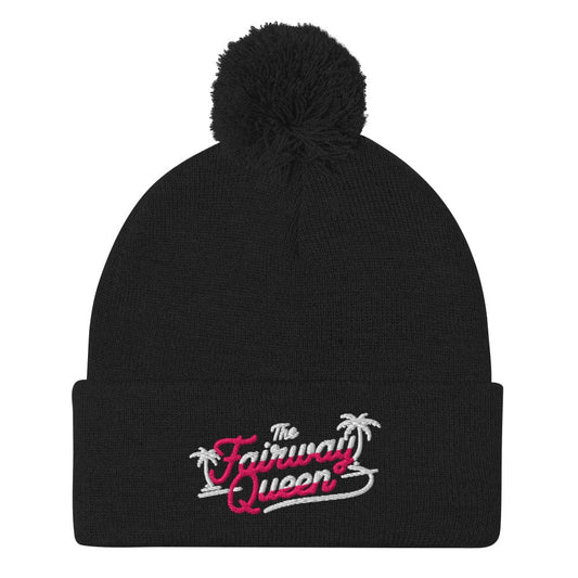 The Fairway Queen Embroidered Golf Pom-Pom Beanie - Funny Golf Tee by Swing Epic