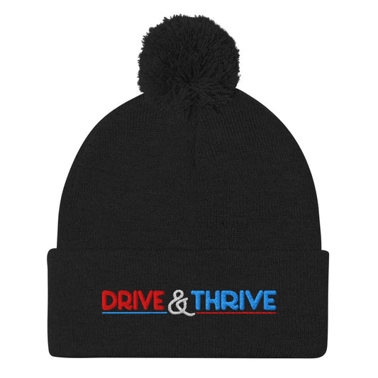 Drive & Thrive Embroidered Golf Pom-Pom Beanie - Funny Golf Tee by Swing Epic