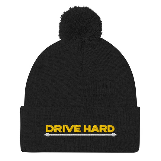 Drive Hard Embroidered Golf Pom-Pom Beanie - Funny Golf Tee by Swing Epic