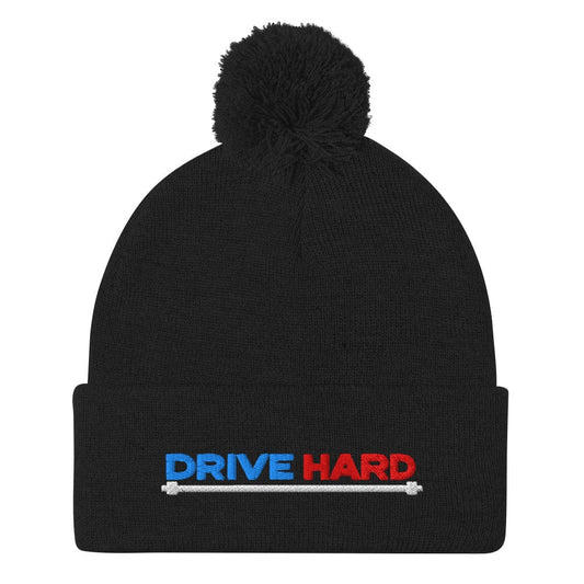 Drive Hard Embroidered Golf Pom-Pom Beanie - Funny Golf Tee by Swing Epic