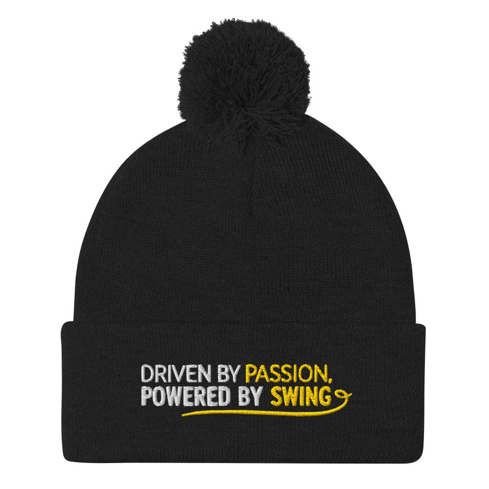 Driven By Passion Powered By Swing Embroidered Golf Pom-Pom Beanie - Funny Golf Tee by Swing Epic