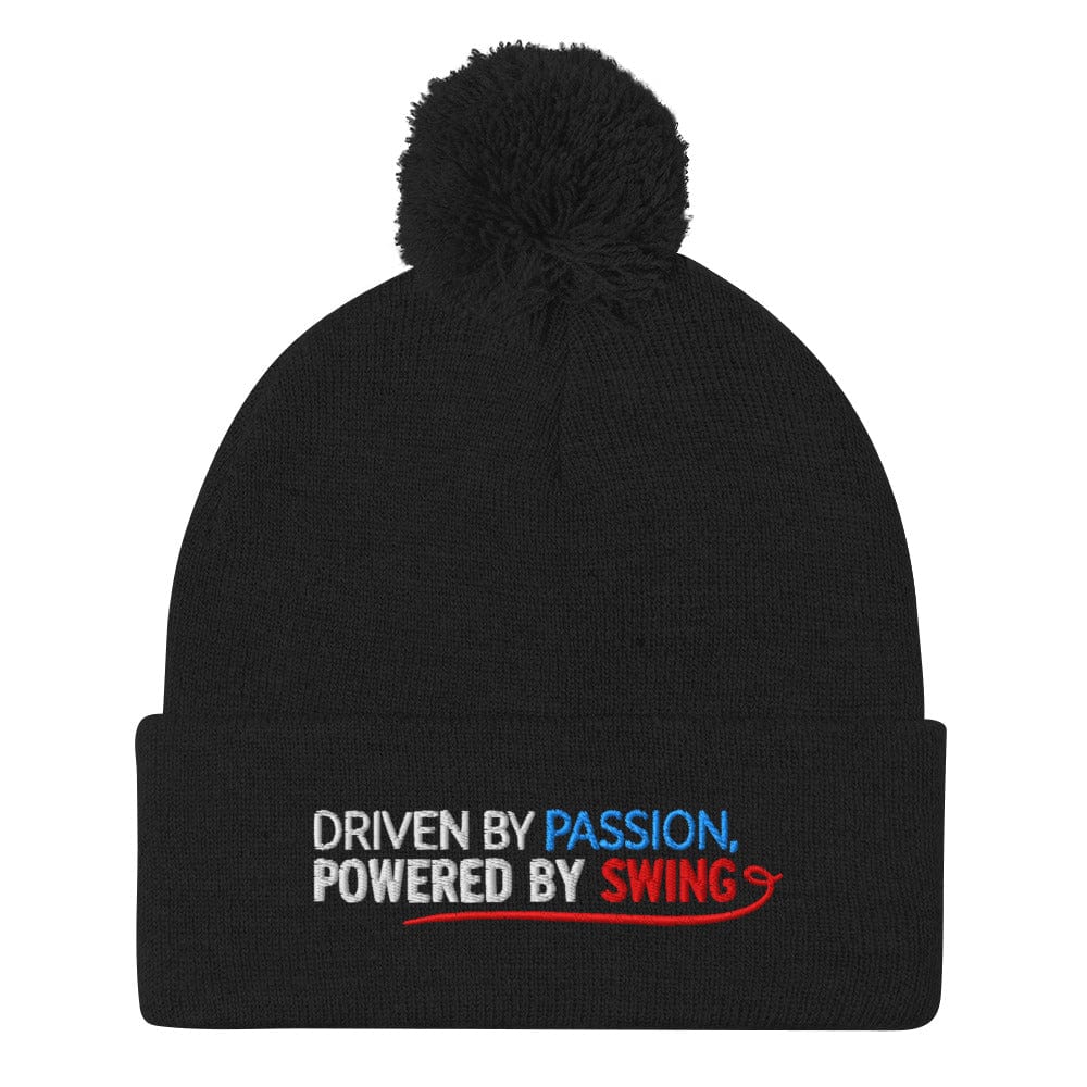 Driven By Passion Powered By Swing Embroidered Golf Pom-Pom Beanie - Funny Golf Tee by Swing Epic