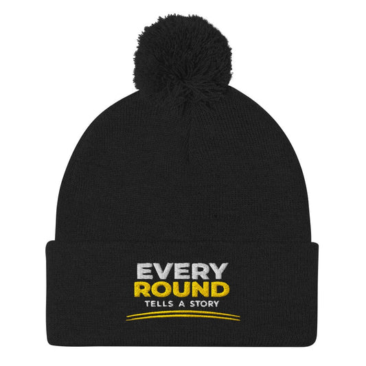 Every Round Tells A Story Embroidered Golf Pom-Pom Beanie - Funny Golf Tee by Swing Epic