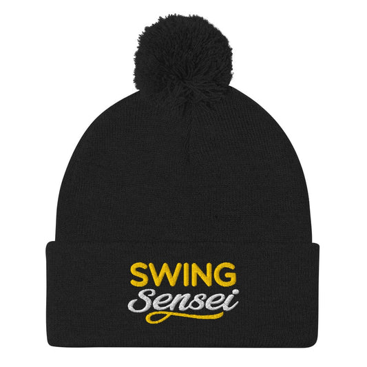 Swing Sensei Embroidered Golf Pom-Pom Beanie - Funny Golf Tee by Swing Epic