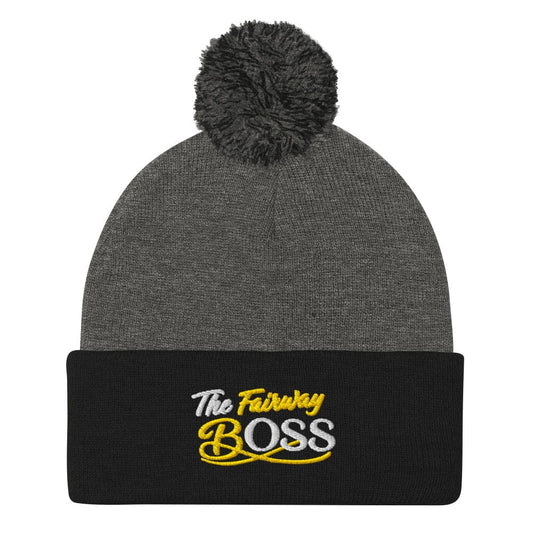 The Fairway Boss Sparkly Embroidered Golf Pom-Pom Beanie - Funny Golf Tee by Swing Epic