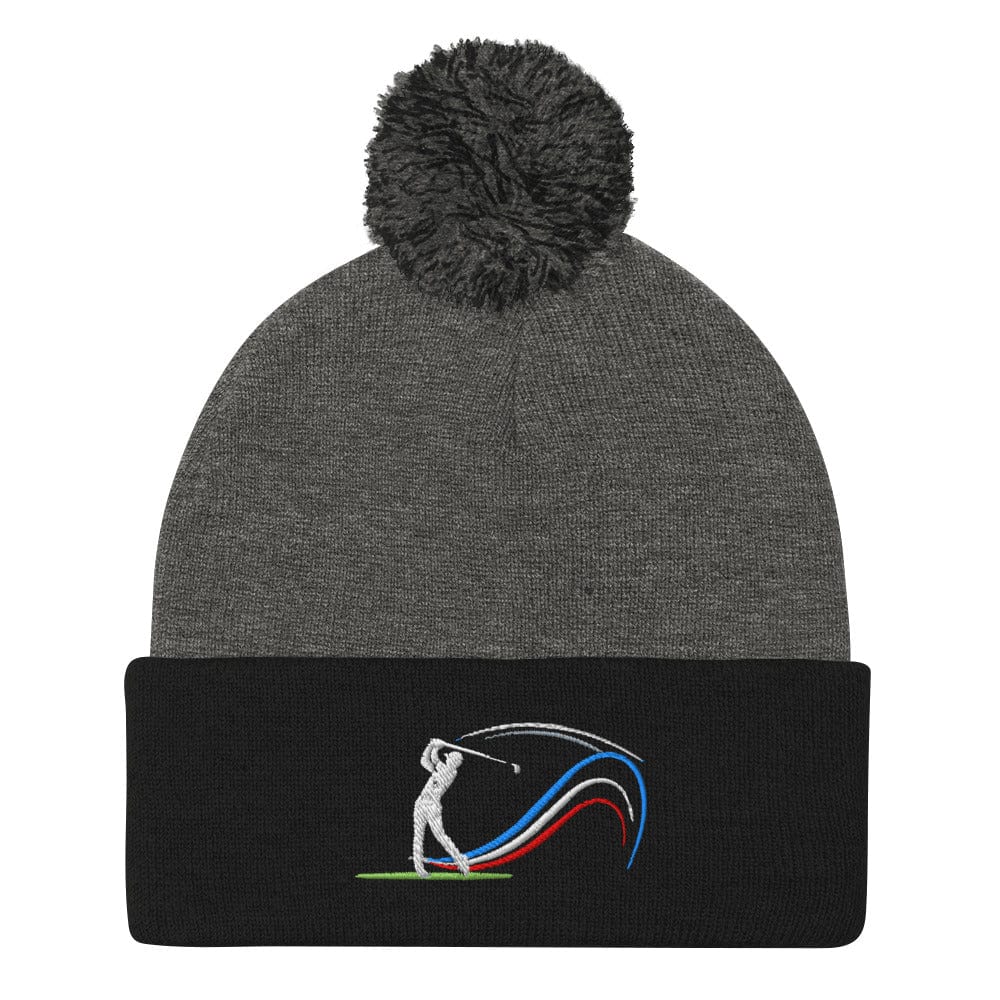 Swing Into Action Dynamic Design Embroidered Golf Pom-Pom Beanie - Funny Golf Tee by Swing Epic