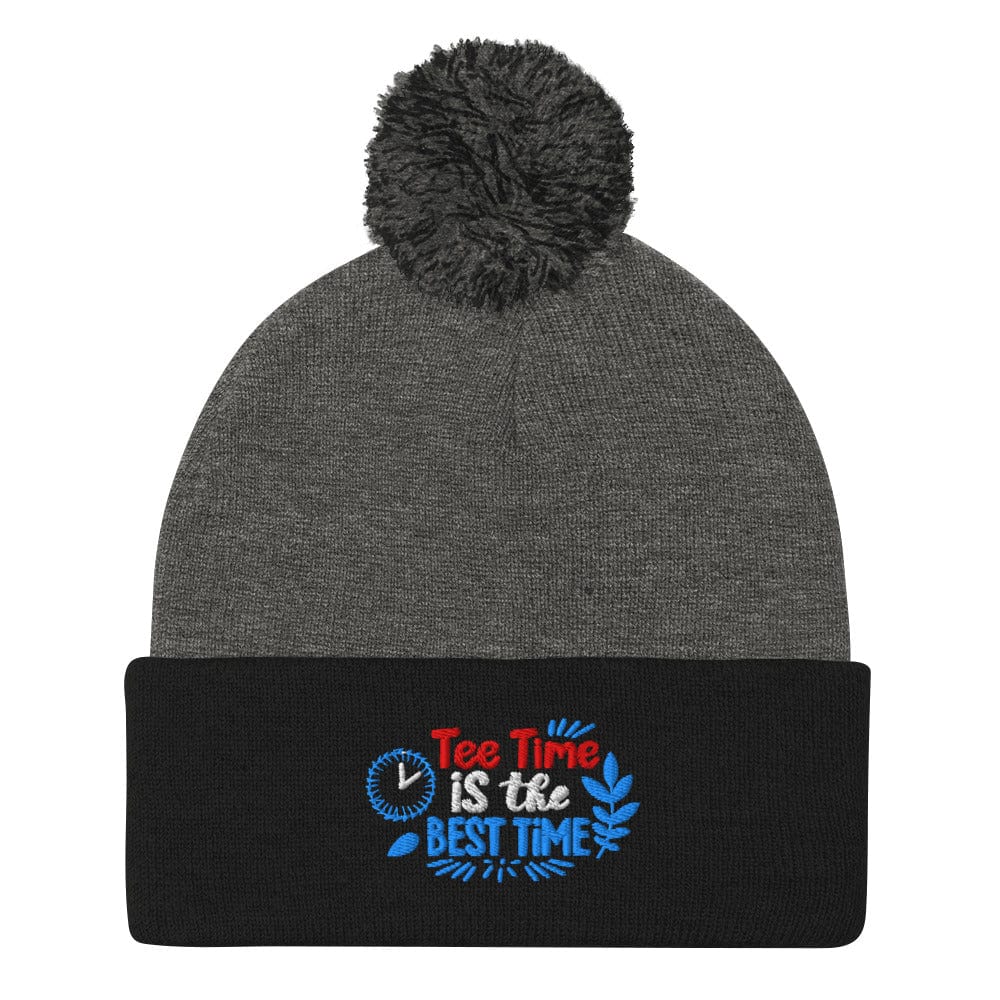 Tee Time Is The Best Time Embroidered Golf Pom-Pom Beanie - Funny Golf Tee by Swing Epic