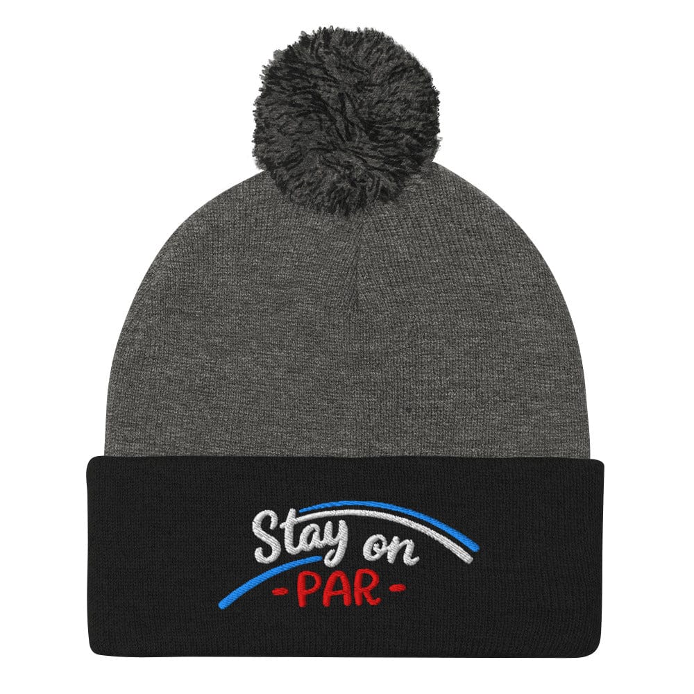 Stay on Par Embroidered Golf Pom-Pom Beanie - Funny Golf Tee by Swing Epic
