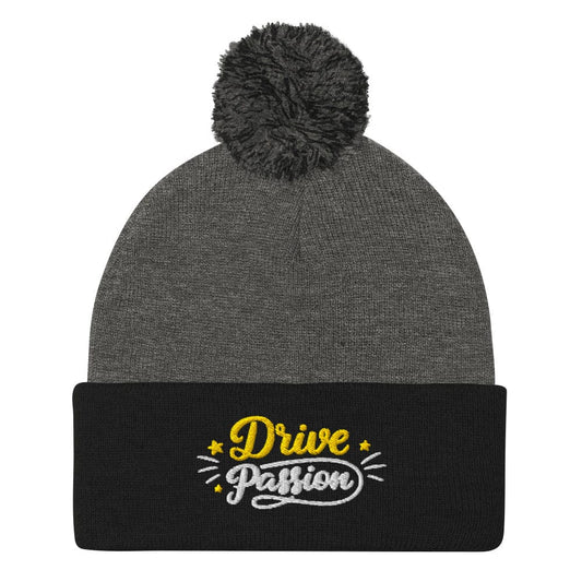Drive Passion Fun Quirky Unique Embroidered Golf Pom-Pom Beanie - Funny Golf Tee by Swing Epic