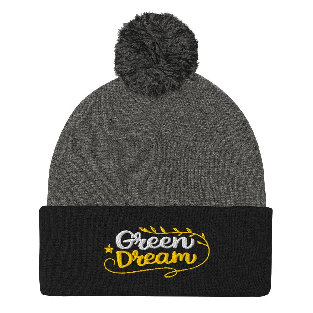 Green Dream Stars and Leaves Fun Embroidered Golf Pom-Pom Beanie - Funny Golf Tee by Swing Epic
