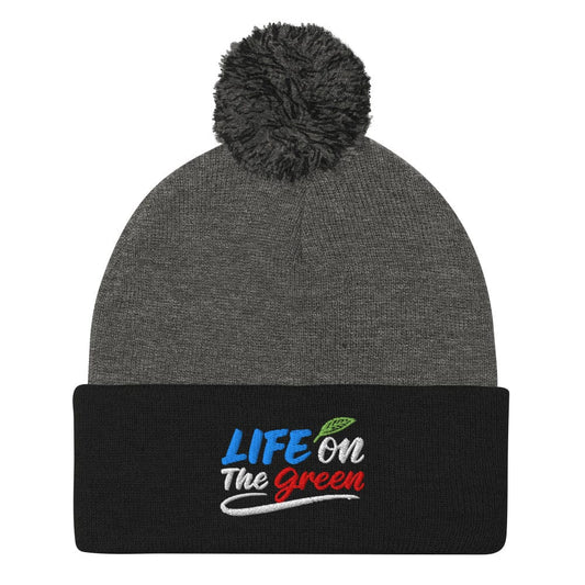 Life on The Green Fun Embroidered Golf Pom-Pom Beanie - Funny Golf Tee by Swing Epic