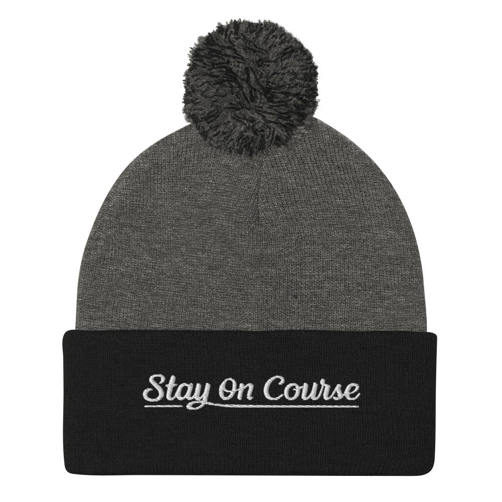 Stay On Course Embroidered Golf Pom-Pom Beanie - Funny Golf Tee by Swing Epic