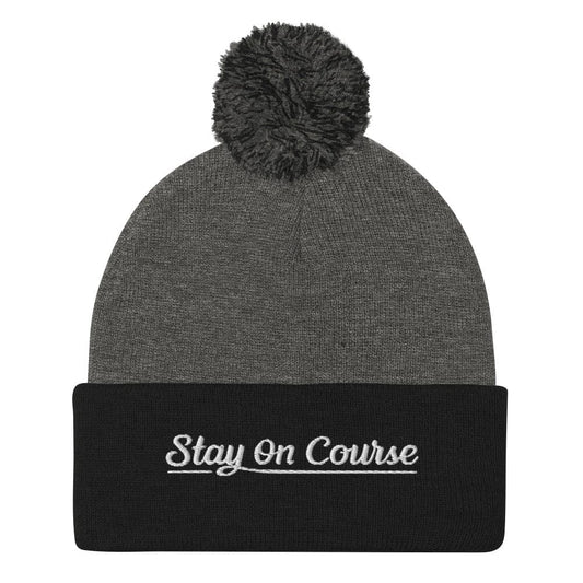 Stay On Course Embroidered Golf Pom-Pom Beanie - Funny Golf Tee by Swing Epic