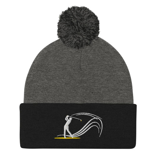 Swing Into Action Dynamic Design Embroidered Golf Pom-Pom Beanie - Funny Golf Tee by Swing Epic