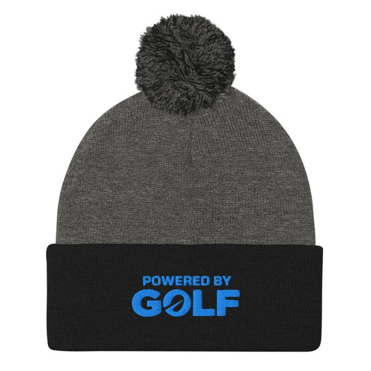 Powered By Golf Funny Embroidered Golf Pom-Pom Beanie - Funny Golf Tee by Swing Epic