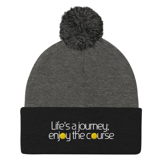 Life's a Journey Enjoy the Course Embroidered Golf Pom-Pom Beanie - Funny Golf Tee by Swing Epic