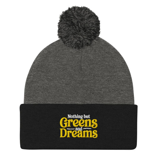 Nothing But Greens & Dreams Playful Embroidered Golf Pom-Pom Beanie - Funny Golf Tee by Swing Epic