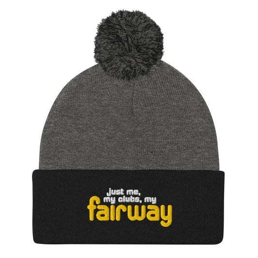 just me my clubs my fairway Embroidered Golf Pom-Pom Beanie - Funny Golf Tee by Swing Epic