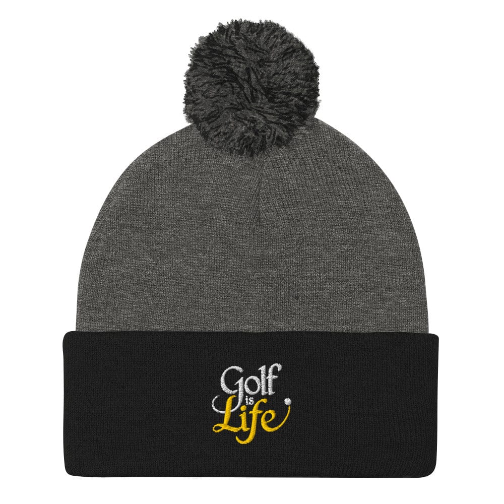 Golf Is Life Quirky Fun Embroidered Golf Pom-Pom Beanie - Funny Golf Tee by Swing Epic