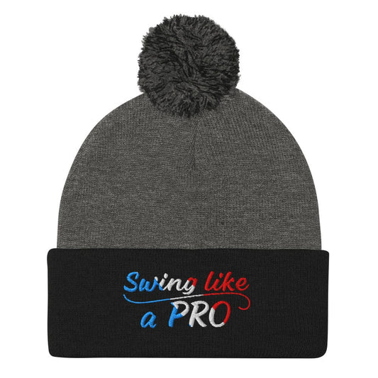 Swing Like A Pro Embroidered Golf Pom-Pom Beanie - Funny Golf Tee by Swing Epic