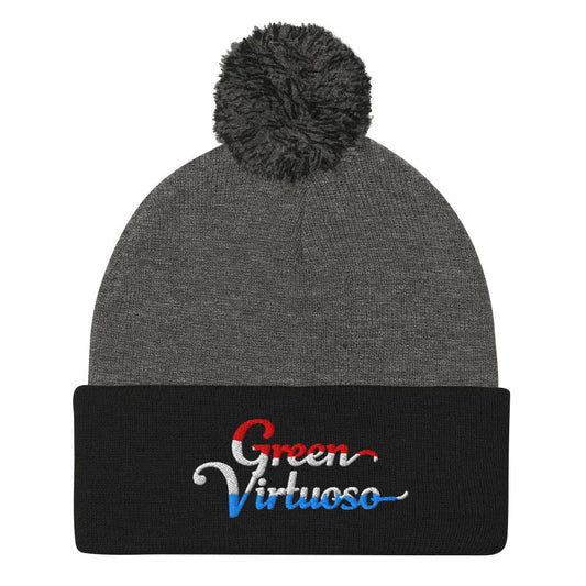 Green Virtuoso Fun Embroidered Golf Pom-Pom Beanie - Funny Golf Tee by Swing Epic