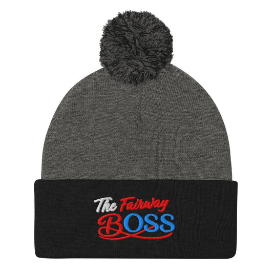 The Fairway Boss Sparkly Embroidered Golf Pom-Pom Beanie - Funny Golf Tee by Swing Epic