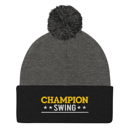 Champion Swing Stars Design Embroidered Golf Pom-Pom Beanie - Funny Golf Tee by Swing Epic