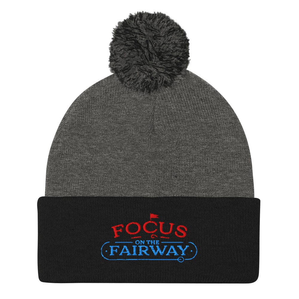 Focus on the Fairway Fun Embroidered Golf Pom-Pom Beanie - Funny Golf Tee by Swing Epic