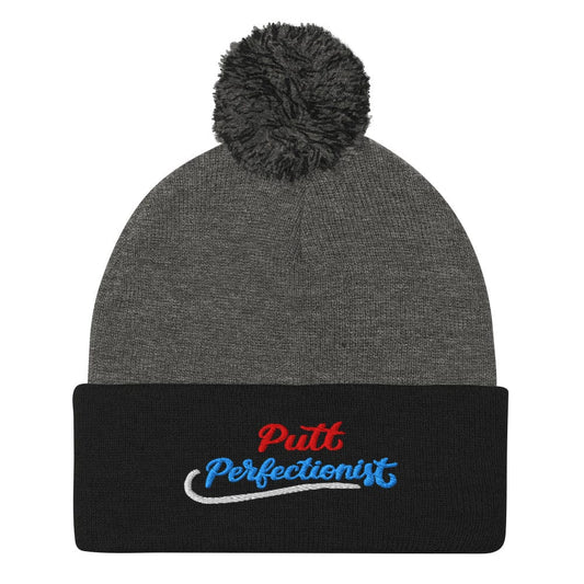 Putt Perfectionist Quirky Fun Embroidered Golf Pom-Pom Beanie - Funny Golf Tee by Swing Epic