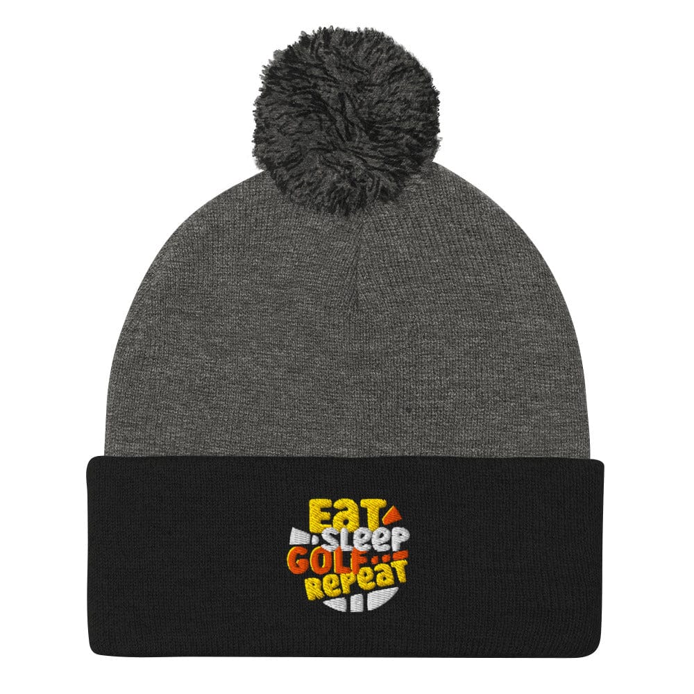 Eat Sleep Golf Repeat Fun Embroidered Golf Pom-Pom Beanie - Funny Golf Tee by Swing Epic