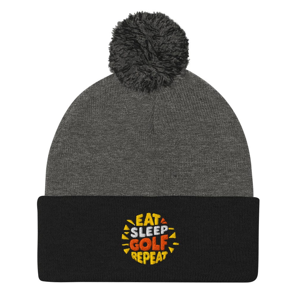 Eat Sleep Golf Repeat Fun Embroidered Golf Pom-Pom Beanie - Funny Golf Tee by Swing Epic