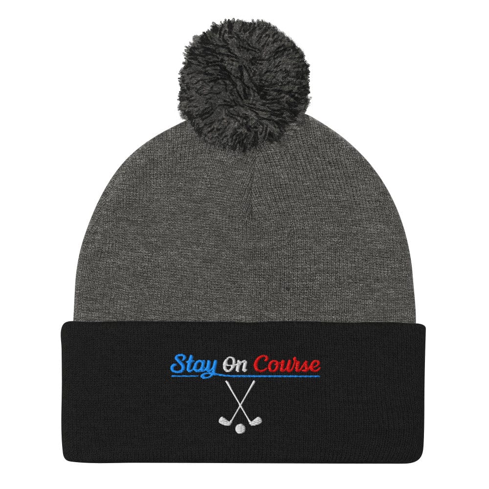 Stay On Course Engaging Quirky Embroidered Golf Pom-Pom Beanie - Funny Golf Tee by Swing Epic