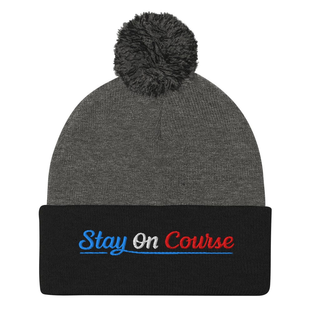 Stay On Course Embroidered Golf Pom-Pom Beanie - Funny Golf Tee by Swing Epic