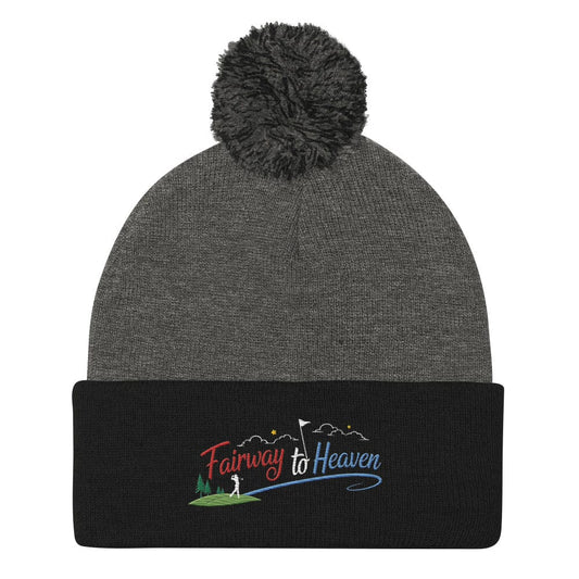 Fairway to Heaven Embroidered Golf Pom-Pom Beanie - Funny Golf Tee by Swing Epic
