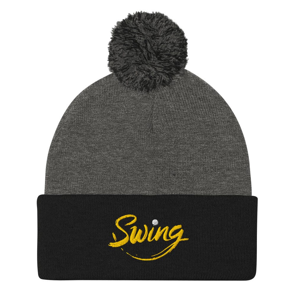 Swing into Action Statement Embroidered Golf Pom-Pom Beanie - Funny Golf Tee by Swing Epic