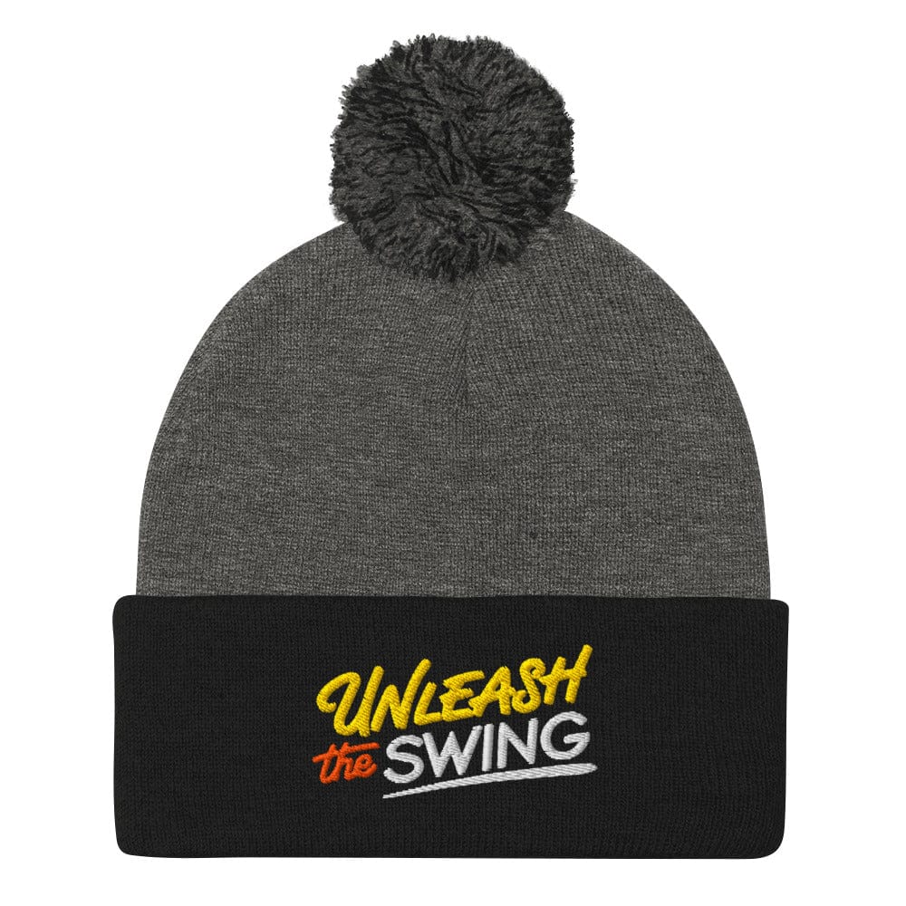 Unleash The Swing Embroidered Golf Pom-Pom Beanie - Funny Golf Tee by Swing Epic