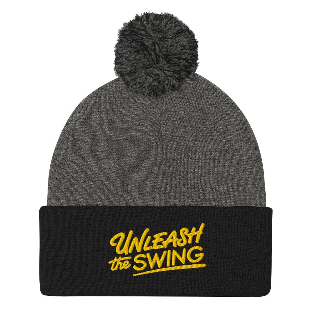 Unleash The Swing Embroidered Golf Pom-Pom Beanie - Funny Golf Tee by Swing Epic