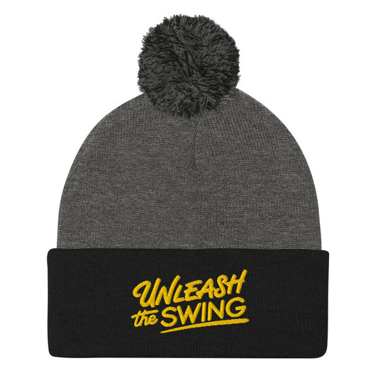 Unleash The Swing Embroidered Golf Pom-Pom Beanie - Funny Golf Tee by Swing Epic