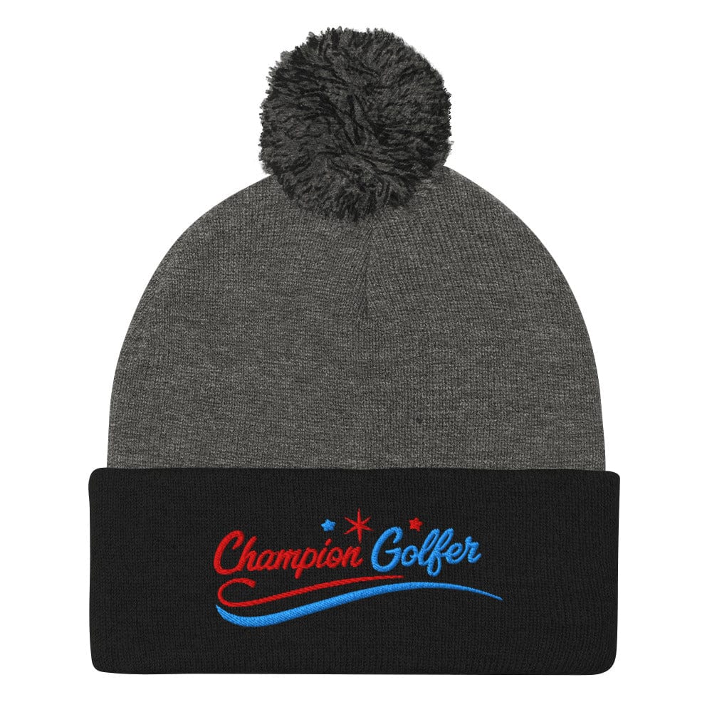 Champion Golfer Fun Star Design Embroidered Golf Pom-Pom Beanie - Funny Golf Tee by Swing Epic